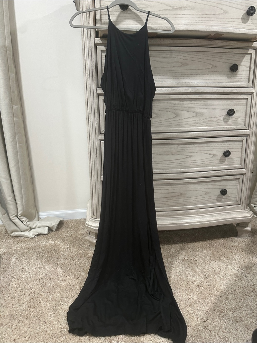 Lush Black Maxi Dress with Flowing Skirt/Slit